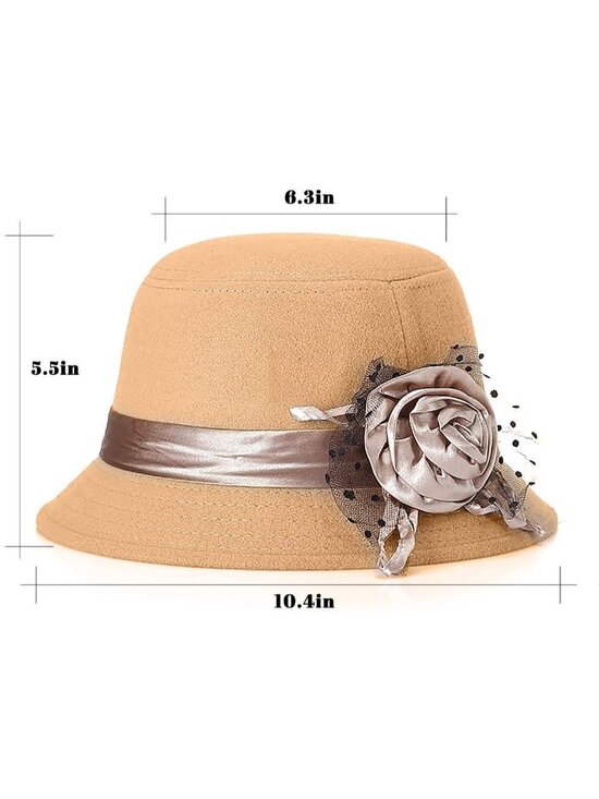 Women\'s Beige 1 Vintage Felt Cloche inter Floral Fedora Imported Bucket Hat